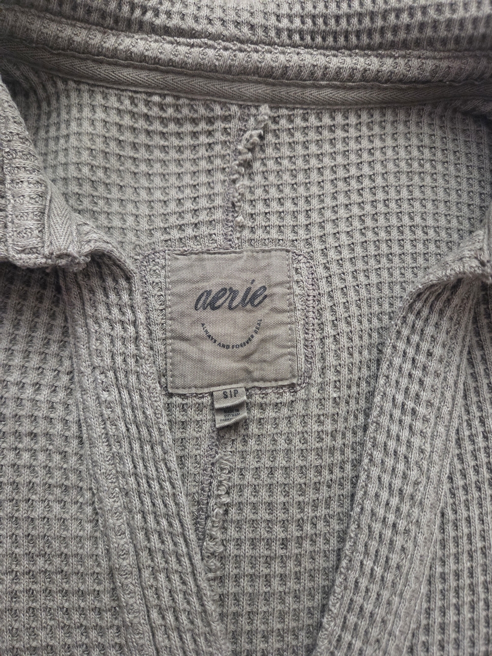 Aerie Size Small Oversized Moss Green V Neck Waffle-Knit Henley Polo Loose Fit - Picture 8 of 14